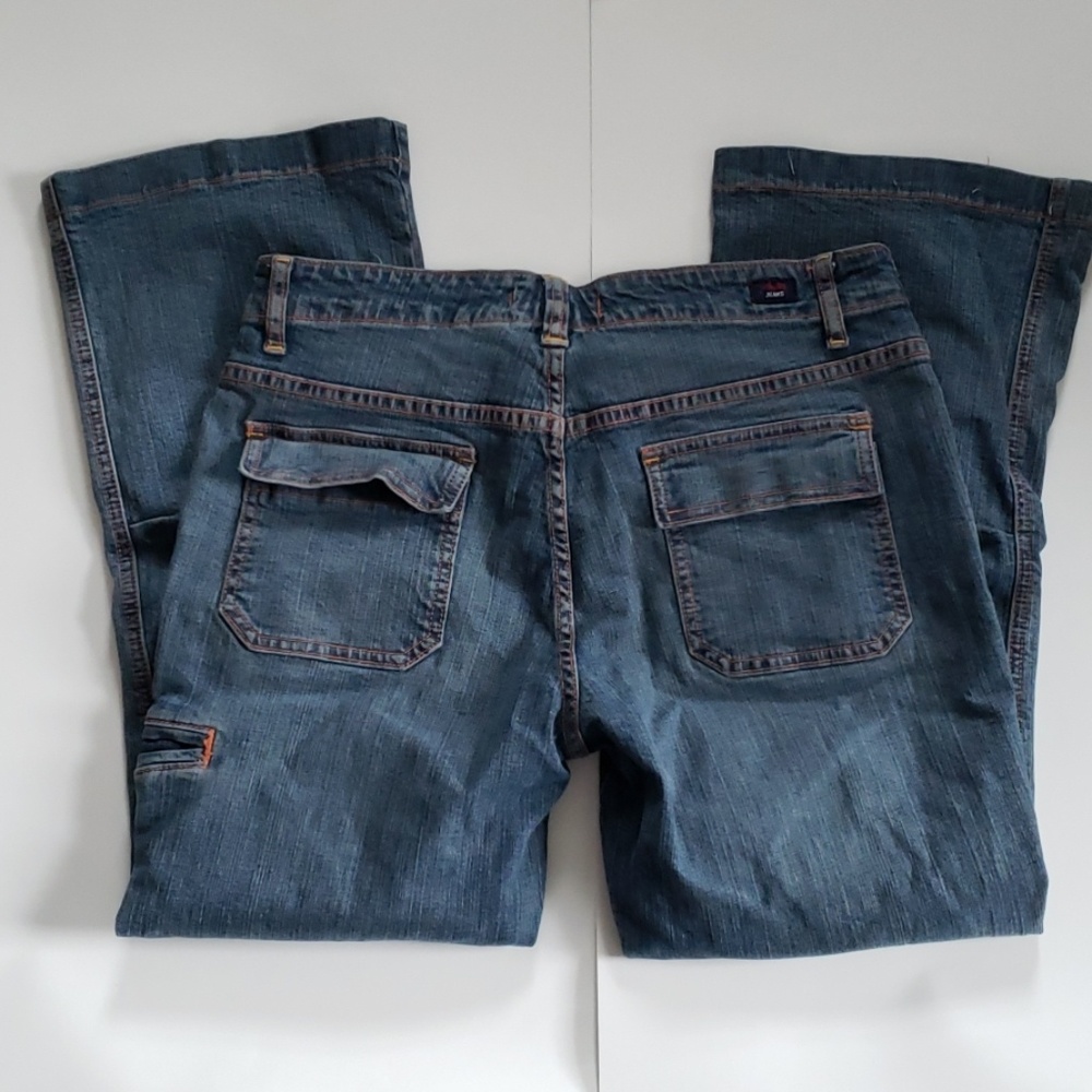 Stretch Flare Crop Jeans With Orange Stitching